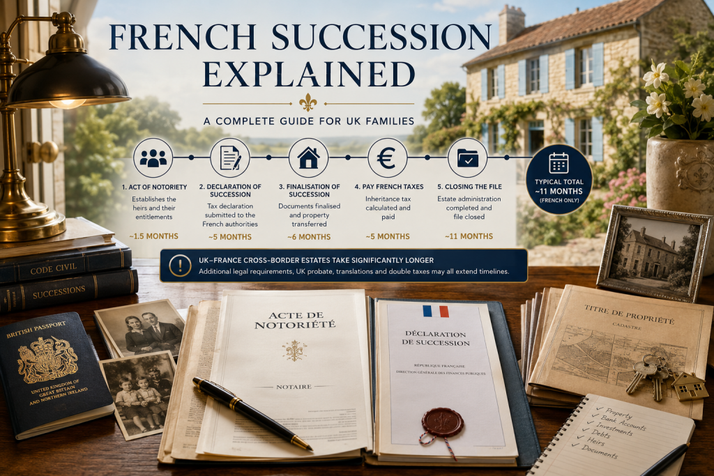 French notary succession documents explaining the French inheritance process for UK families