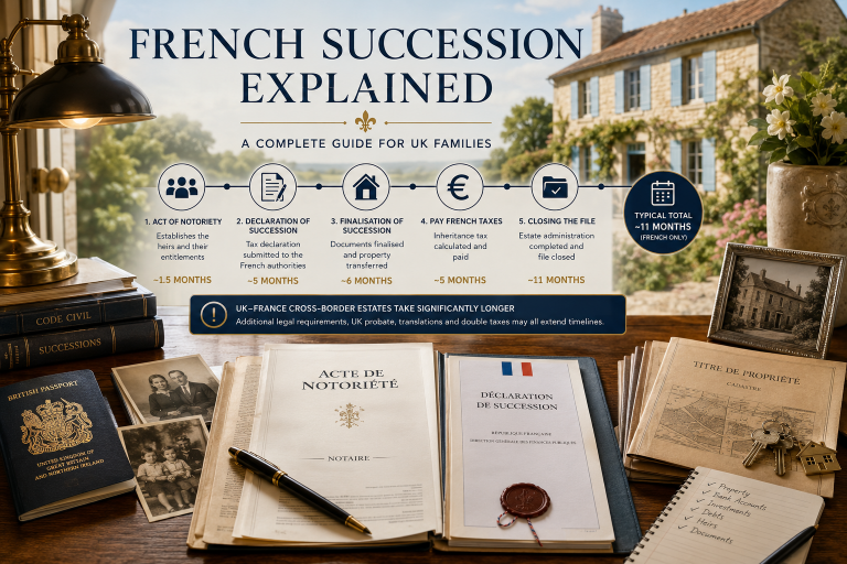 French notary succession documents explaining the French inheritance process for UK families