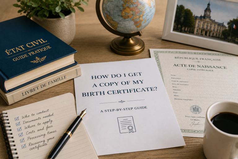 Guide illustrating how to obtain a copy of an English birth certificate for probate and succession purposes.