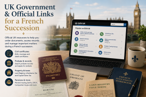 UK Government and official resources for French succession including probate records, birth certificates, Land Registry and inheritance tax guidance for UK families.